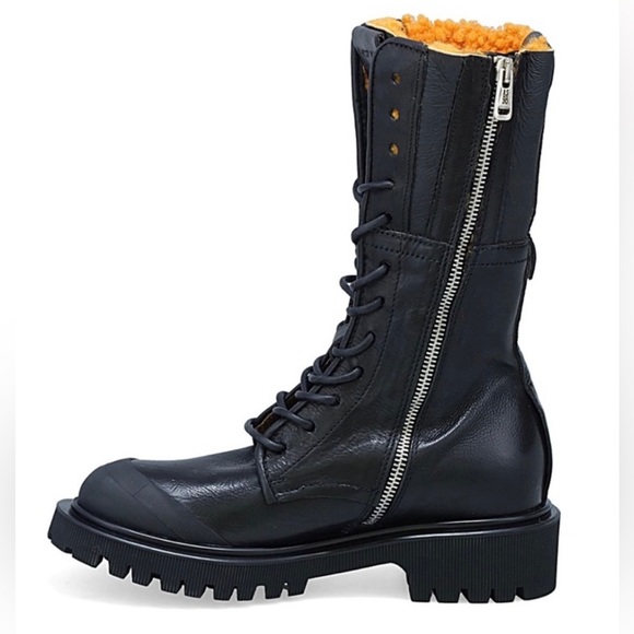 AS.98 Trevy Fur Sherpa lined combat boots black orange 39 8.5 9 worn few x’s - Picture 5 of 10